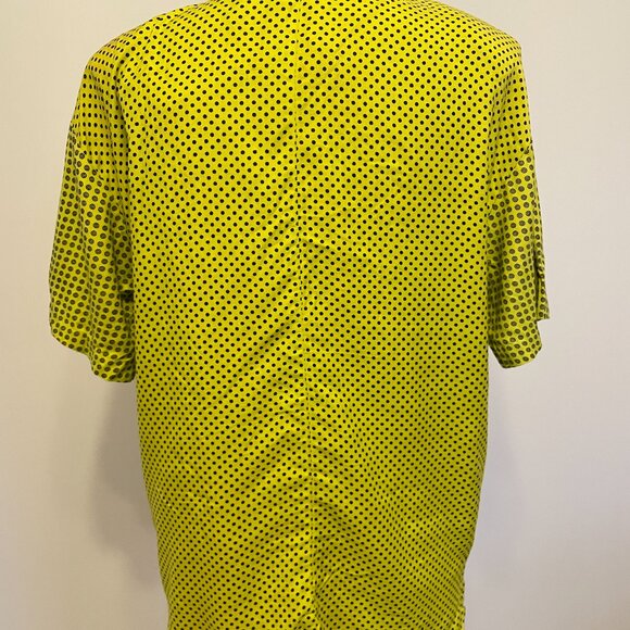 Vintage 1980s 90s Polka Dot Funky Rayon Lime Green Brat Summer Button Up Blouse - Picture 4 of 16